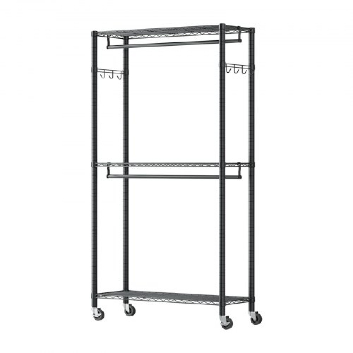 VEVOR Rolling Clothes Rack, Heavy Duty Clothing Rack, Racks 3 Ρυθμιζόμενες Επίπεδες με ανθρακούχο χάλυβα, 204 kg Χωρητικότητα φόρτωσης Ντουλάπα Ντουλάπα για Υπνοδωμάτιο, Κατάστημα ρούχων, Διάδρομος