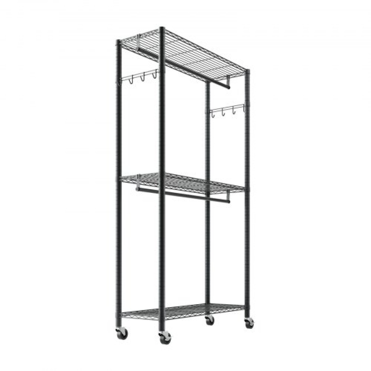 VEVOR Rolling Clothes Rack, Heavy Duty Clothing Rack, Racks 3 Ρυθμιζόμενες Επίπεδες με ανθρακούχο χάλυβα, 204 kg Χωρητικότητα φόρτωσης Ντουλάπα Ντουλάπα για Υπνοδωμάτιο, Κατάστημα ρούχων, Διάδρομος