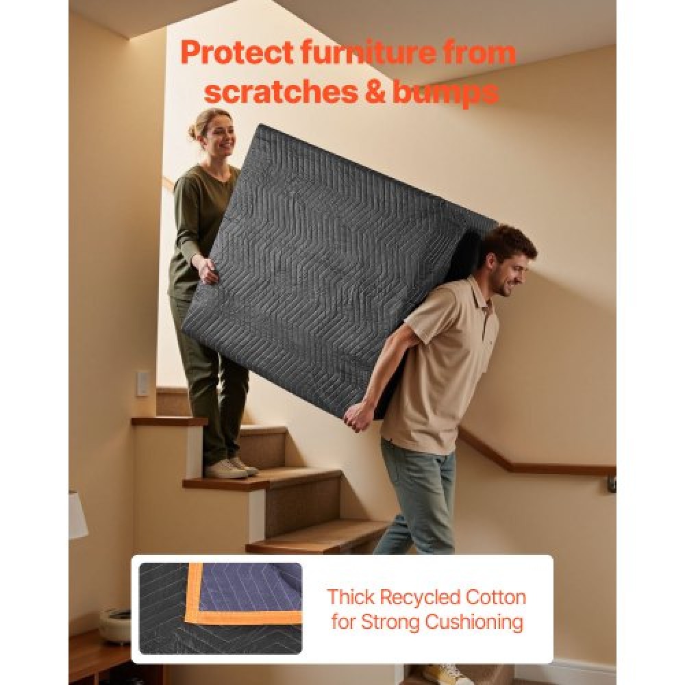 VEVOR Moving Blankets 12 Pcs, 1829 x 1016 mm (14.5 kg/dz) Large Packing Blankets with Cotton Filling, Heavy Duty Nonwoven Fabric Padded Moving Blanket for Shipping, Wrapping, Protecting Furniture