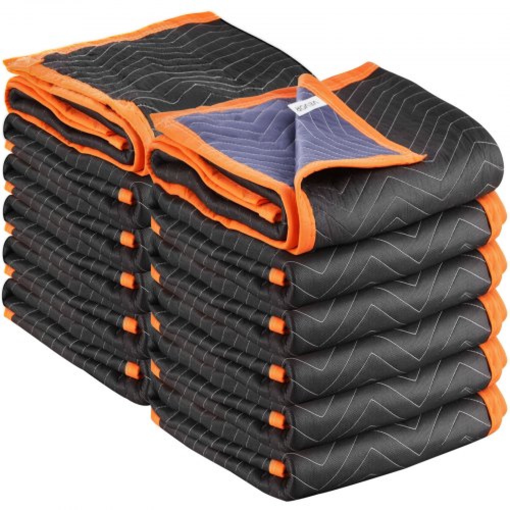 VEVOR Moving Blankets 12 Pcs, 1829 x 1016 mm (14.5 kg/dz) Large Packing Blankets with Cotton Filling, Heavy Duty Nonwoven Fabric Padded Moving Blanket for Shipping, Wrapping, Protecting Furniture