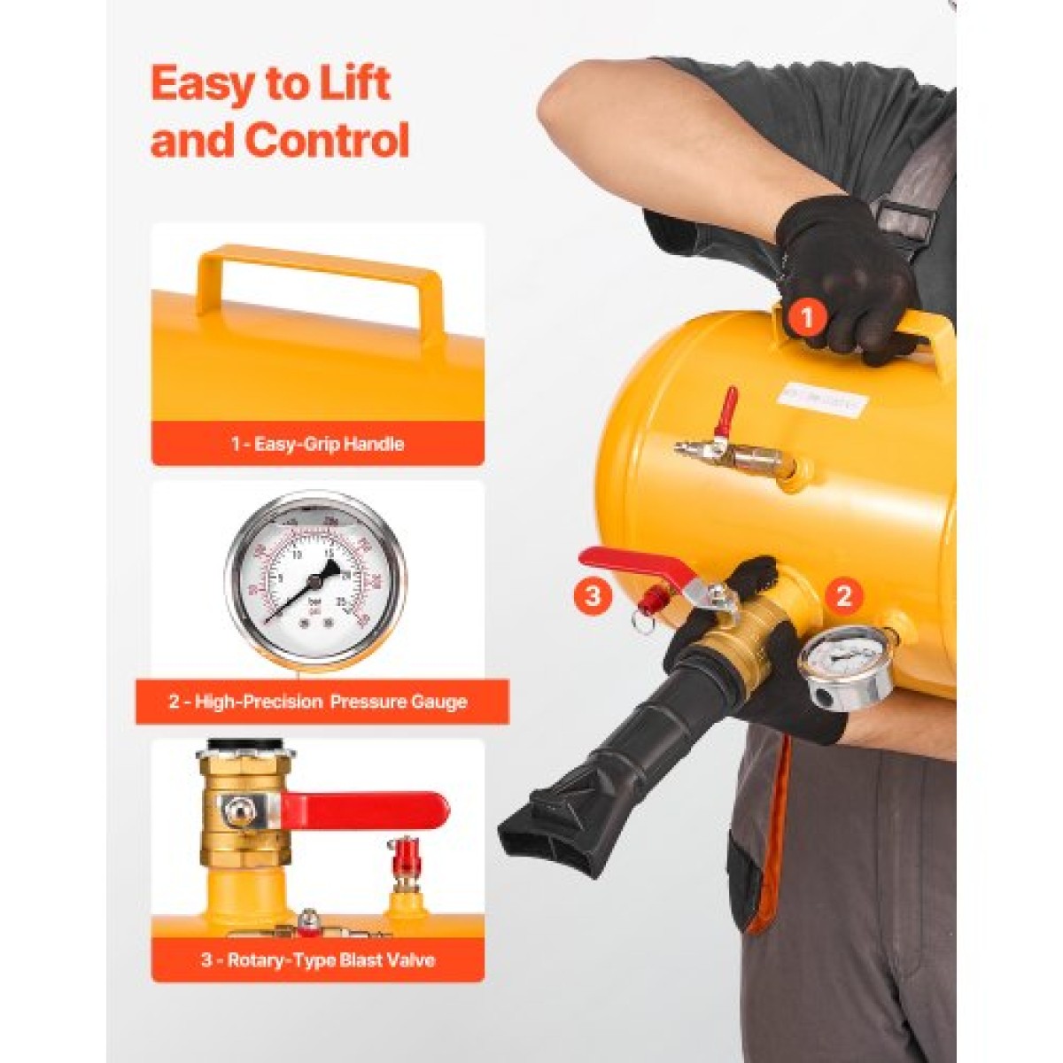 VEVOR Air Tire Bead Seat, 5 Gal / 18,9 L, Heavy Duty Tire Bead Blaster Tool, 87-116 PSI Πίεση λειτουργίας, φουσκωτό καθίσματος Air Trigger για Pickup, Truck, ATV, Jeep, Van, Lawn Tractor, RV, Yellow