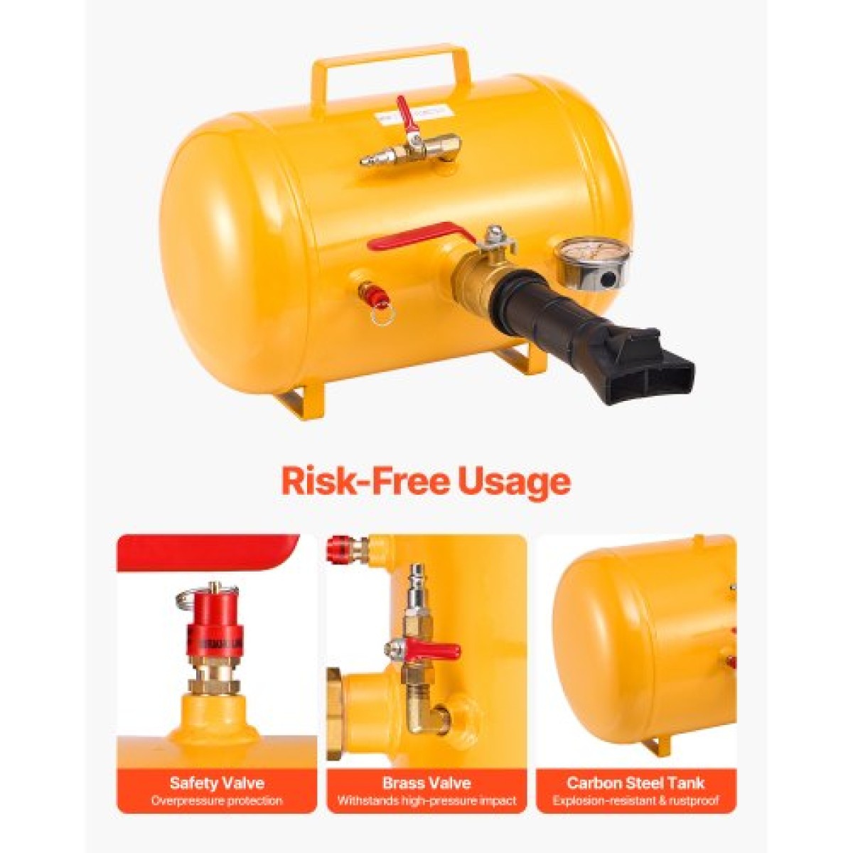 VEVOR Air Tire Bead Seat, 5 Gal / 18,9 L, Heavy Duty Tire Bead Blaster Tool, 87-116 PSI Πίεση λειτουργίας, φουσκωτό καθίσματος Air Trigger για Pickup, Truck, ATV, Jeep, Van, Lawn Tractor, RV, Yellow