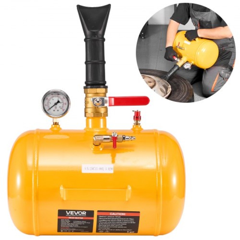 VEVOR Air Tire Bead Seat, 5 Gal / 18,9 L, Heavy Duty Tire Bead Blaster Tool, 87-116 PSI Πίεση λειτουργίας, φουσκωτό καθίσματος Air Trigger για Pickup, Truck, ATV, Jeep, Van, Lawn Tractor, RV, Yellow