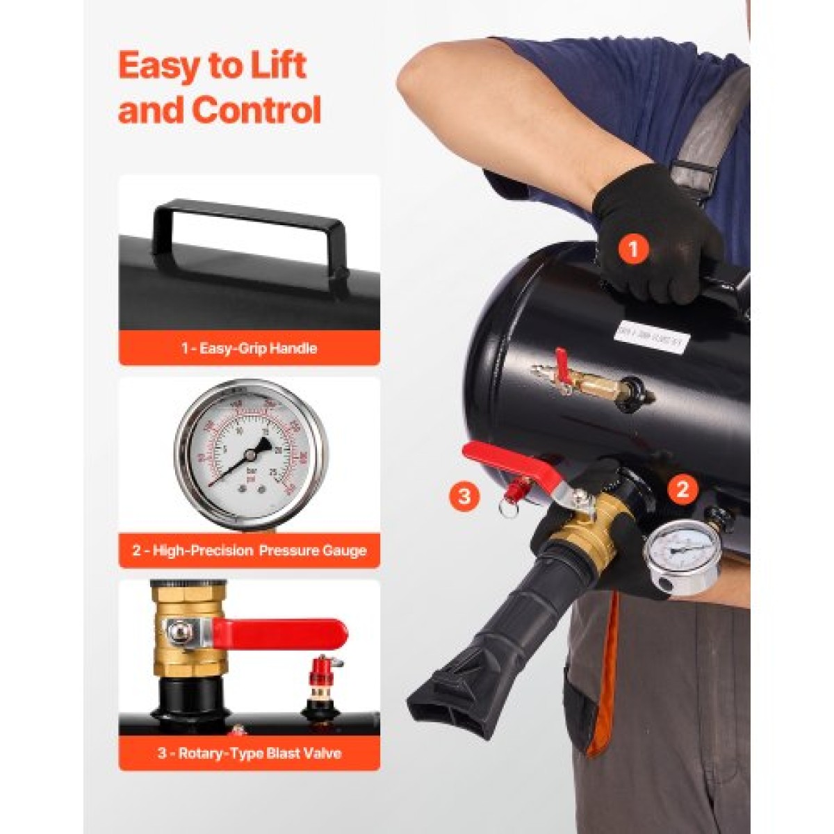 VEVOR Air Tire Bead Seat, 5 Gal / 18,9 L, Heavy Duty Tire Bead Blaster Tool, 87-116 PSI Operating Pressure, Air Trigger Seating Inflator for Pickup, Truck, ATV, Jeep, Van, Lawn Tractor, RV, Black