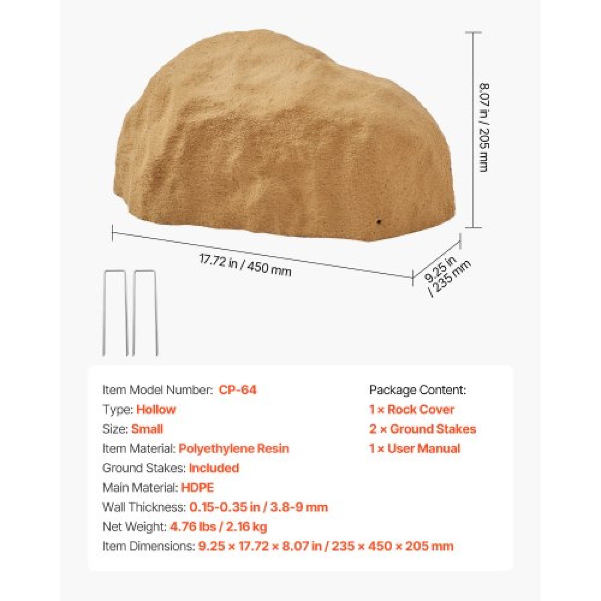 VEVOR Faux Rock Cover, Υπαίθριο κάλυμμα ψεύτικη αντλία βράχου, ρεαλιστική φυσική υφή, ελαφρύ και ανθεκτικό στις καιρικές συνθήκες τεχνητός ογκόλιθος για εξωραϊσμό Διακόσμηση αυλής κήπου, Sand Yellow, Μικρό μέγεθος