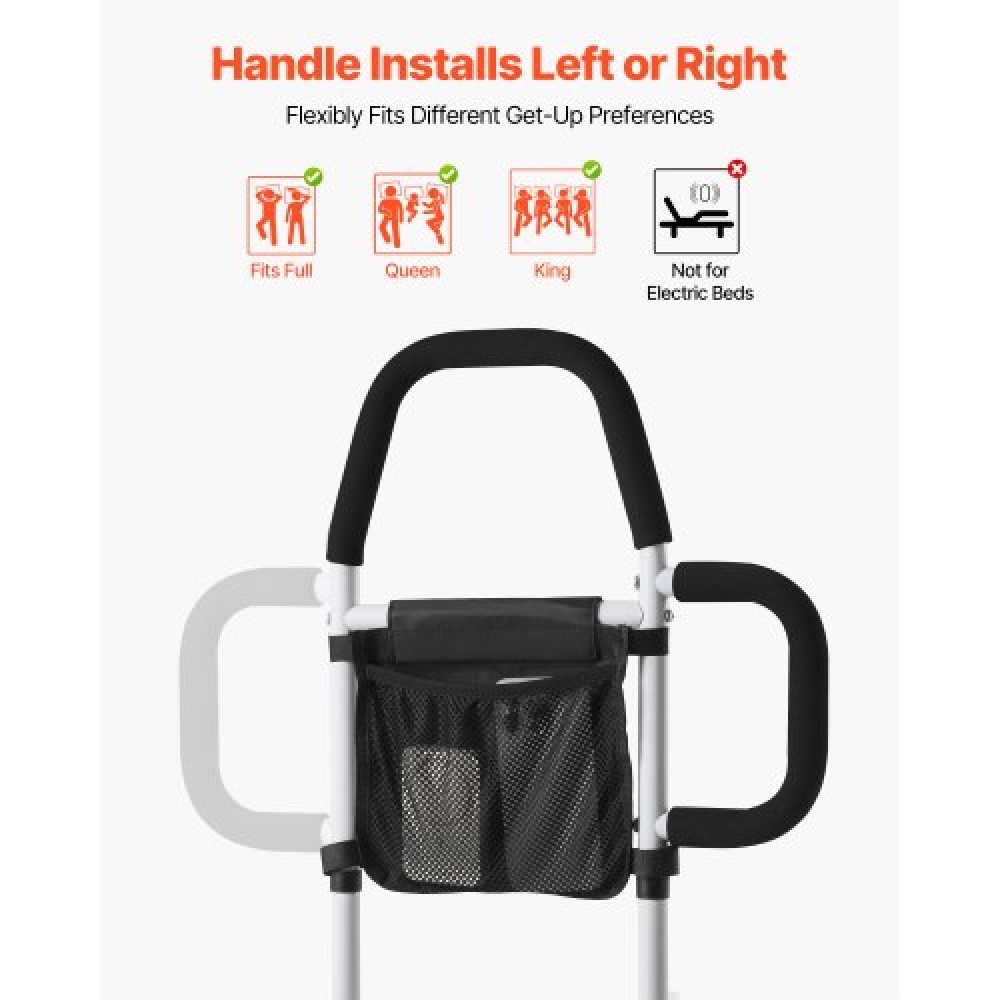 VEVOR Bed Rail for Elderly, Bedside Assist Rails with Side Handle and PU Handrail, Adjustable Height Carbon Steel Pipe Bedside Cane, Bed Bars for Seniors & Patients, Fits King, Queen, Full, Twin