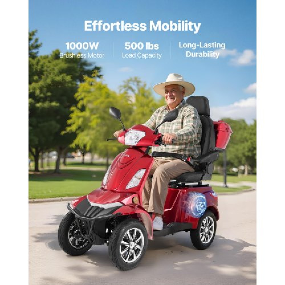 VEVOR Heavy Duty 4-Wheel Mobility Scooter για ηλικιωμένους και ενήλικες, χωρητικότητα 500 lbs, 35 KM 3-ταχύτητα μεγάλης εμβέλειας, 1000W παντός εδάφους ηλεκτρικό αναπηρικό σκούτερ αναψυχής, μέγιστη ικανότητα αναρρίχησης 20°