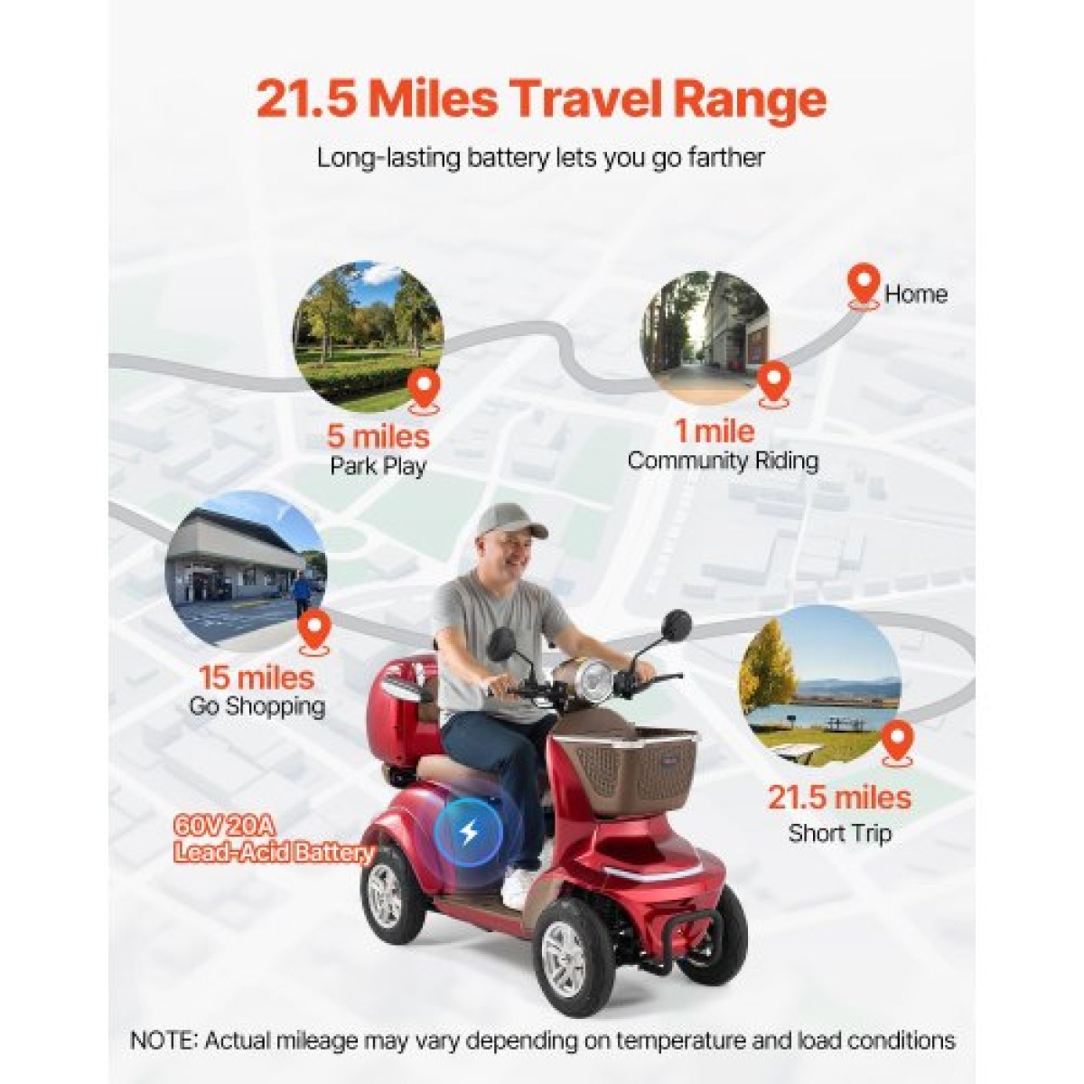 VEVOR Heavy Duty 4-Wheel Mobility Scooter για ηλικιωμένους και ενήλικες, χωρητικότητα 500 lbs, 35 KM 3-ταχύτητα μεγάλης εμβέλειας, 1000W παντός εδάφους ηλεκτρικό αναπηρικό σκούτερ αναψυχής, μέγιστη ικανότητα αναρρίχησης 20°