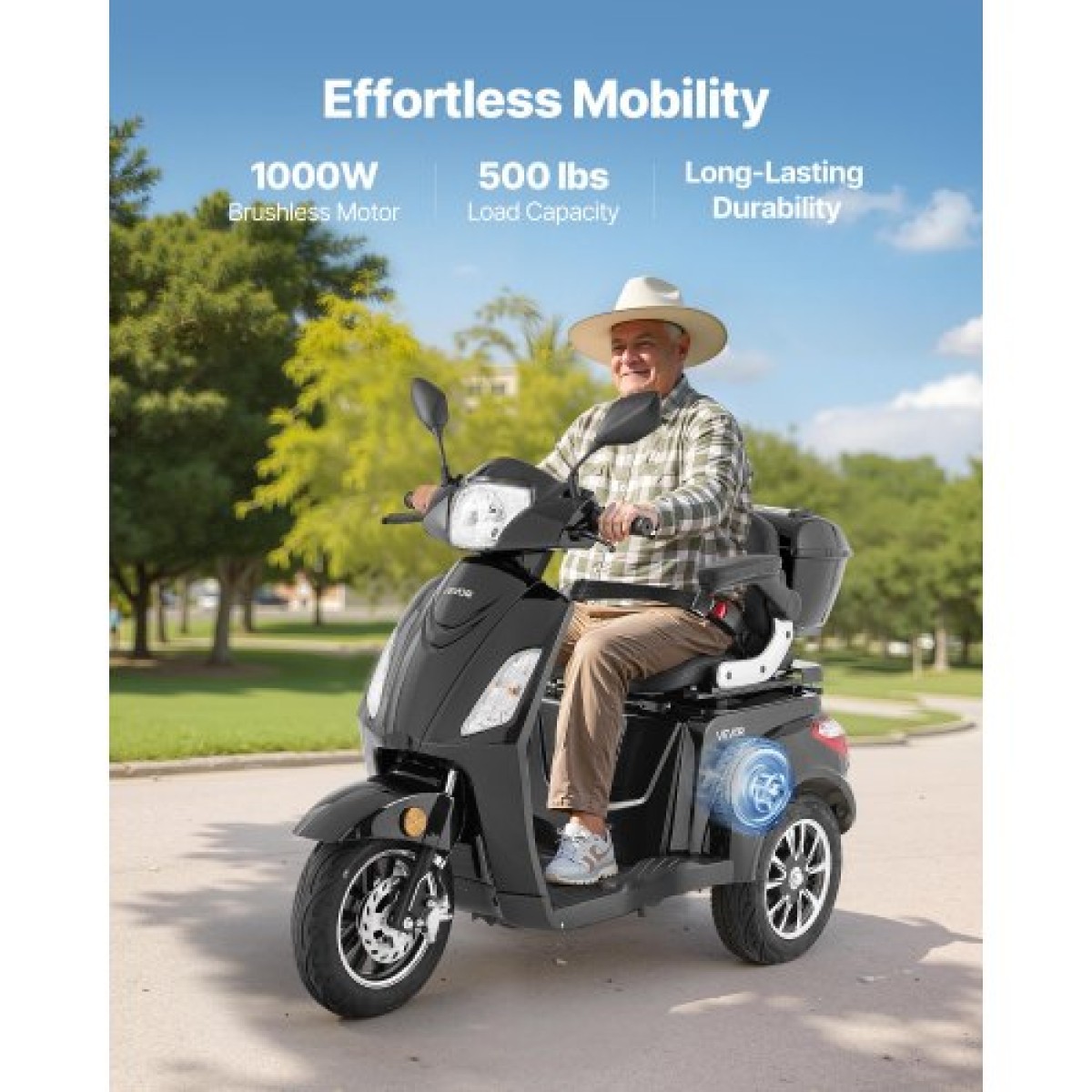VEVOR Heavy Duty 3-Wheel Mobility Scooter για ηλικιωμένους και ενήλικες, χωρητικότητα 500 lbs, 35 KM 3-ταχύτητα μεγάλης εμβέλειας, 1000W παντός εδάφους ηλεκτρικό αναπηρικό σκούτερ αναψυχής, μέγιστη ικανότητα αναρρίχησης 20°