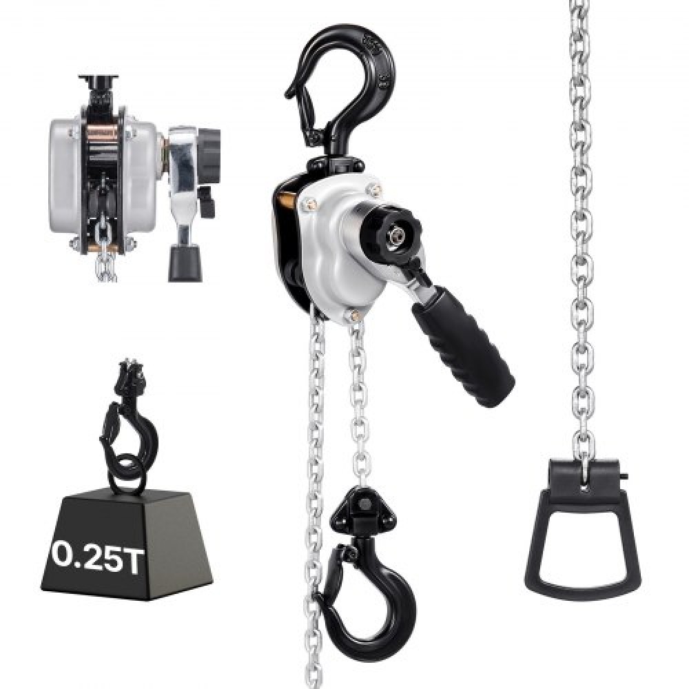 VEVOR Manual Lever Chain Hoist, 1/4T 250KG Capacity Heavy Duty Come Along, 3M Lift G80 Alloy Steel Chain With Dual Pawl Mechanical Brake, 360° Rotating Hooks, for Warehouse Construction Garage