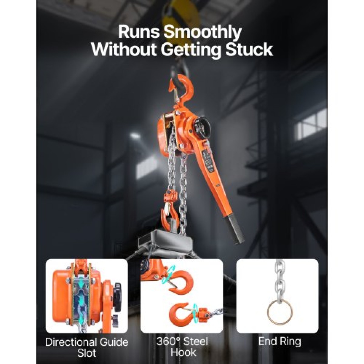 VEVOR Manual Lever Chain Hoist, 1-1/2T 1500KG Capacity Heavy Duty Come Along, 3M Lift G80 Alloy Steel Chain with Dual Pawl Mechanical Brake, 360° Rotating Hog, for Warage Construction Garage