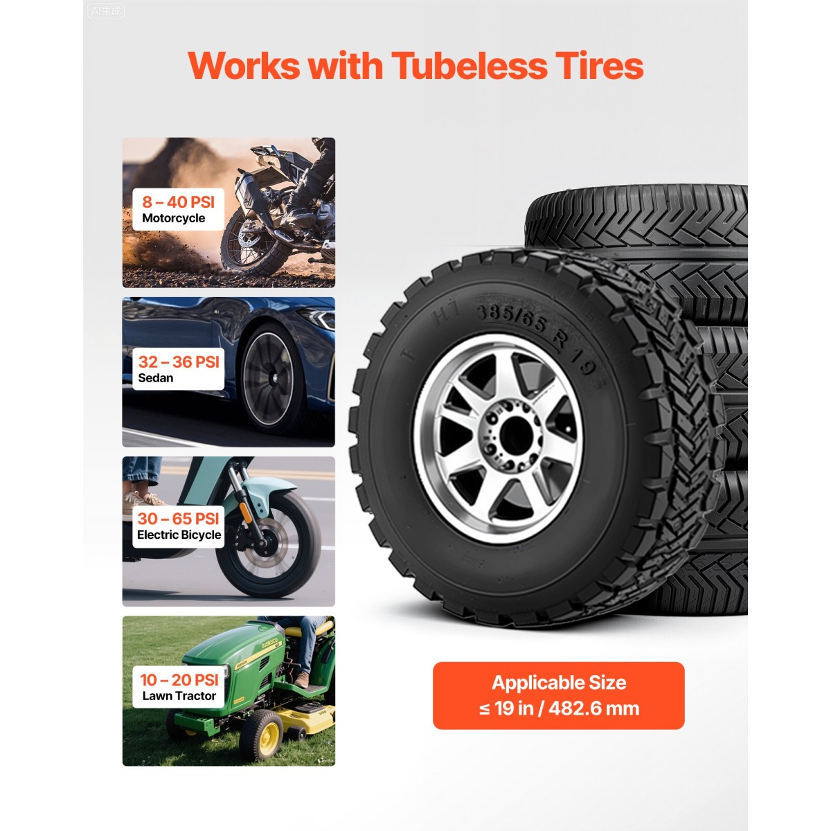 VEVOR Portable Tire Bead Seat, 1,6 Gal / 6 L Air Bead Blaster, Handheld Tire Inflator Tool, 87-116 PSI Operating Pressure, Trigger Seating Inflator for Car, Compact SUV, Light Truck, E-Bike, RV, ATV