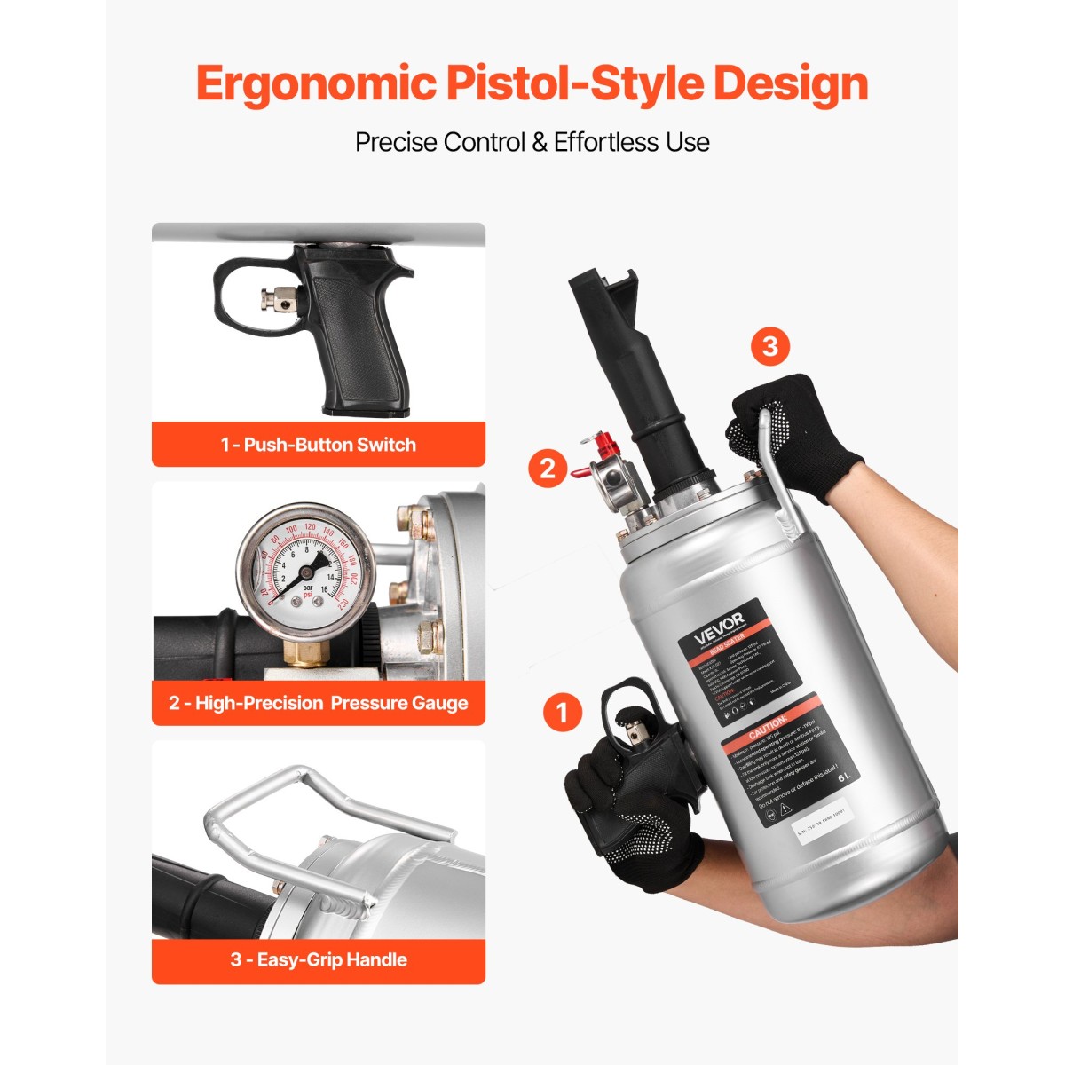 VEVOR Portable Tire Bead Seat, 1,6 Gal / 6 L Air Bead Blaster, Handheld Tire Inflator Tool, 87-116 PSI Operating Pressure, Trigger Seating Inflator for Car, Compact SUV, Light Truck, E-Bike, RV, ATV