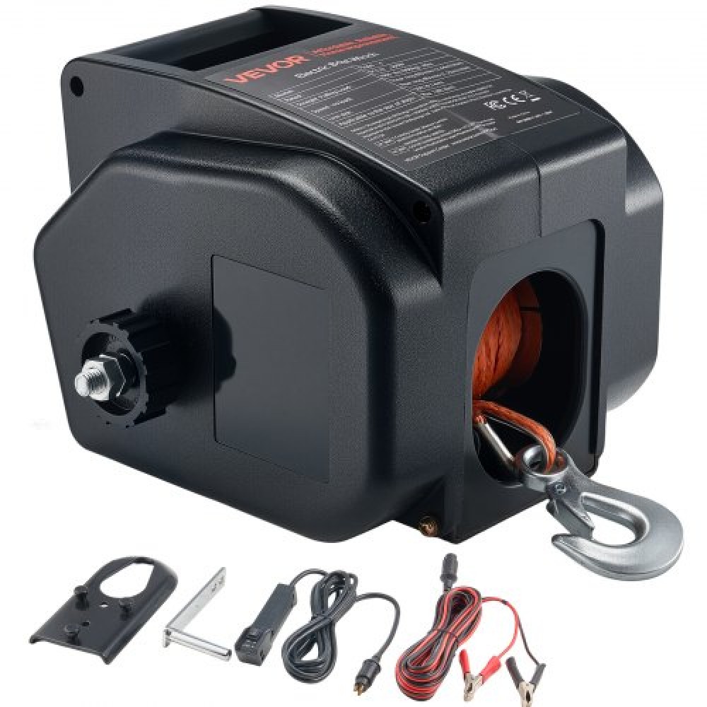 VEVOR Electric Boat Winch, 12V DC 300W, Reversible Electric Trailer Winch for Boats Up to 900 kg, Power-in, Power-Out, and Freewheel Operations for Boats with Wired Remote Control & Hand Crank