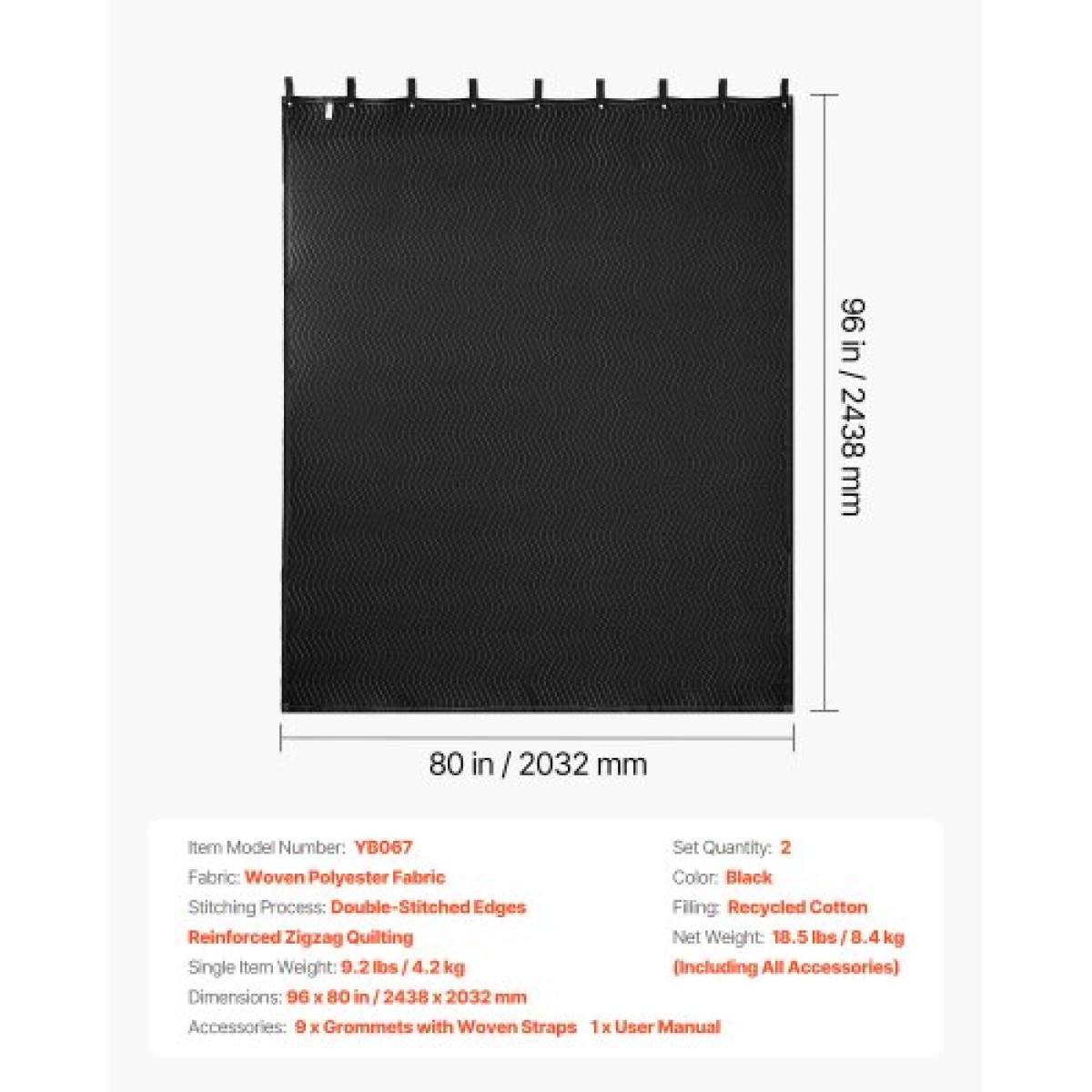 Κουβέρτες VEVOR 2 Pack Sound Dampening, 2438 x 2032 mm, Εξαιρετικά μεγάλη ηχομονωτική κουβέρτα με δακτυλίους, κουβέρτα Studio με επένδυση με βαμβακερή γέμιση, για παράθυρο, πόρτα, φωτοφράκτη, ηχογράφηση μουσικής