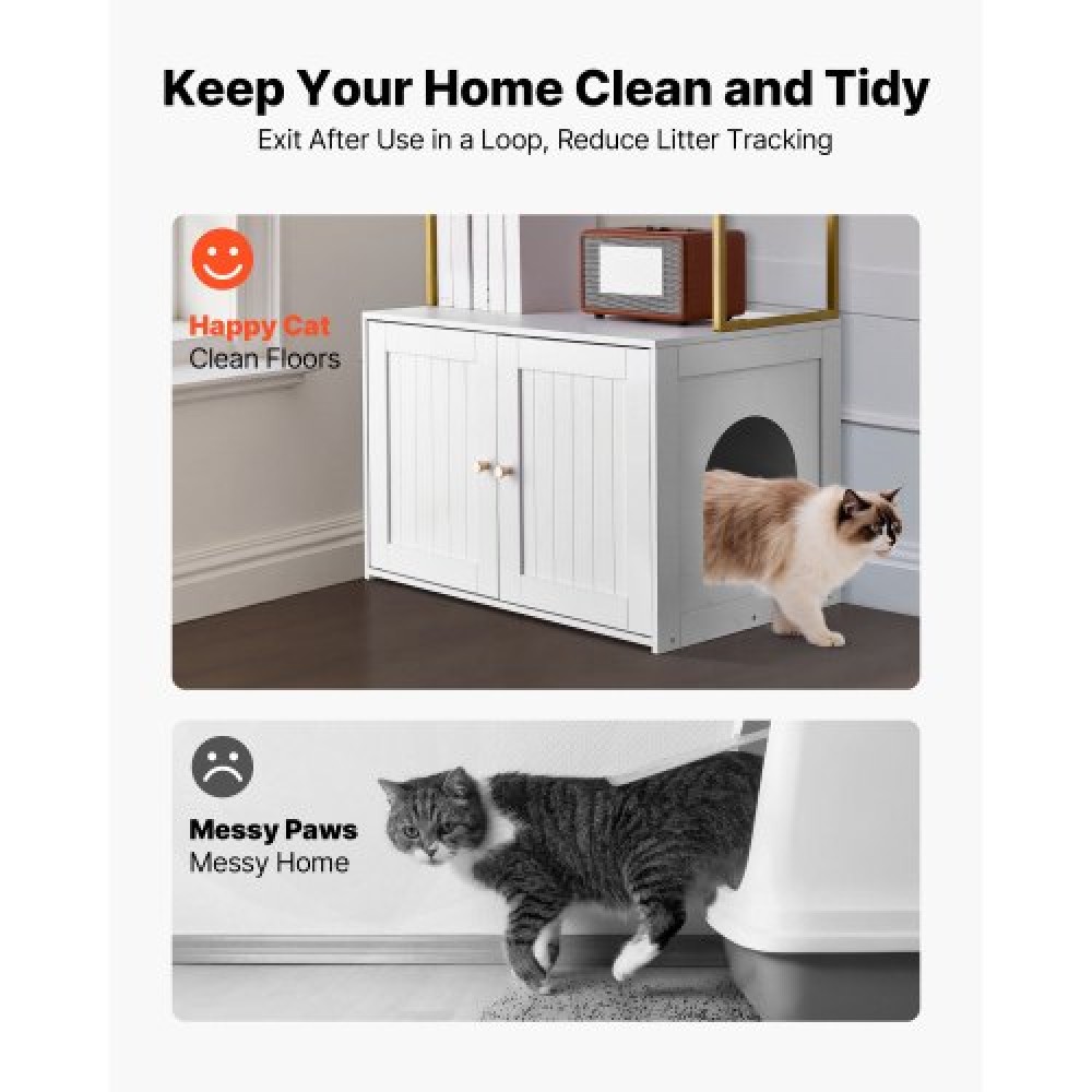 Έπιπλα VEVOR Cat Litter Box Enclosure, 70 cm Κρυφό ντουλάπι απορριμμάτων με μεταλλικά πόδια & ράφια αποθήκευσης 2 επιπέδων, αδιάβροχο λουτρό για γάτες Σπίτι για γάτες, Fit Most of Litterbox, για σαλόνι