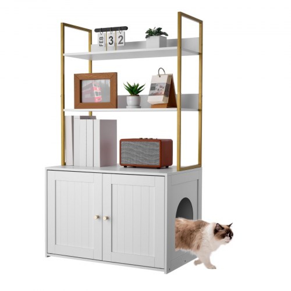 Έπιπλα VEVOR Cat Litter Box Enclosure, 70 cm Κρυφό ντουλάπι απορριμμάτων με μεταλλικά πόδια & ράφια αποθήκευσης 2 επιπέδων, αδιάβροχο λουτρό για γάτες Σπίτι για γάτες, Fit Most of Litterbox, για σαλόνι