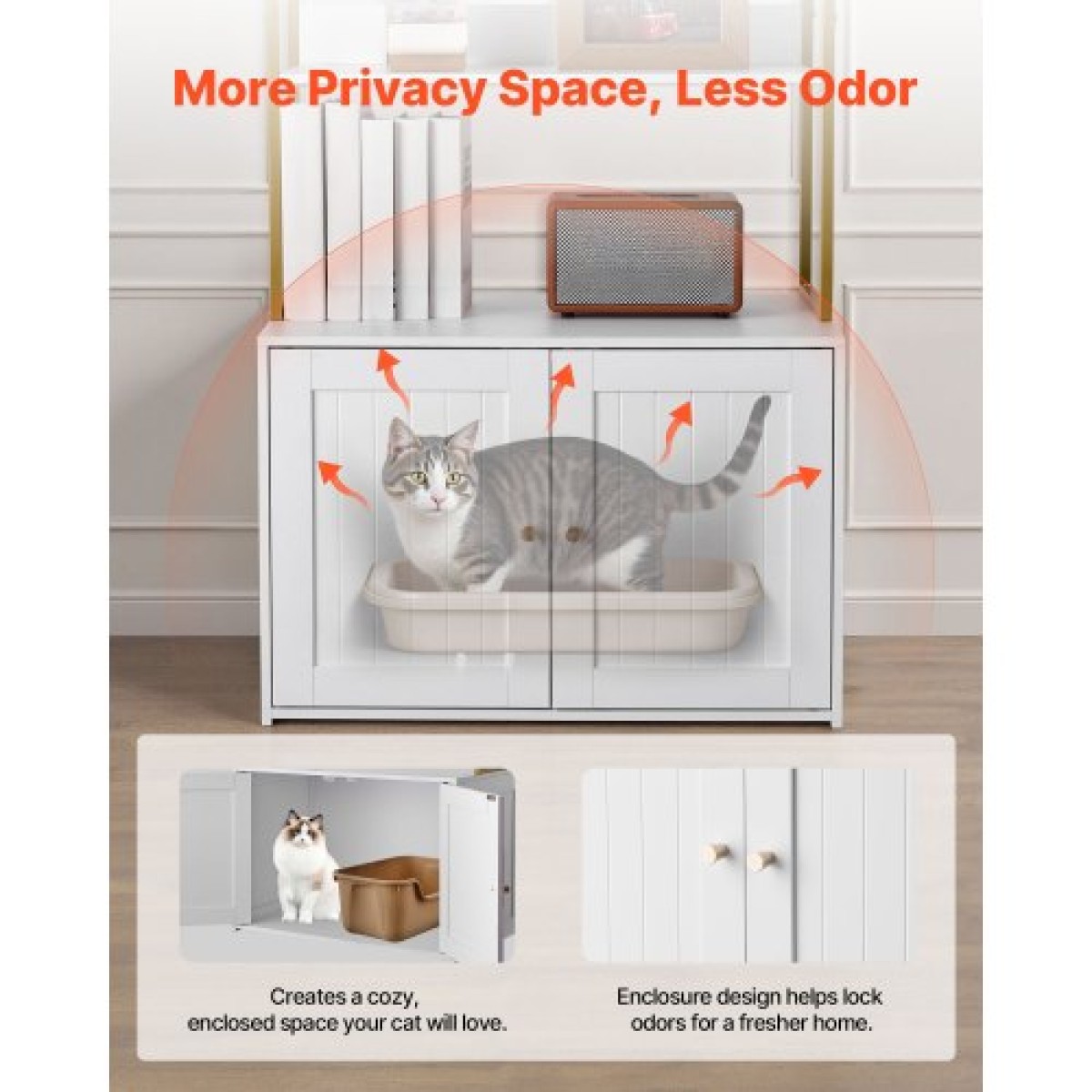 Έπιπλα VEVOR Cat Litter Box Enclosure, 70 cm Κρυφό ντουλάπι απορριμμάτων με μεταλλικά πόδια & ράφια αποθήκευσης 2 επιπέδων, αδιάβροχο λουτρό για γάτες Σπίτι για γάτες, Fit Most of Litterbox, για σαλόνι
