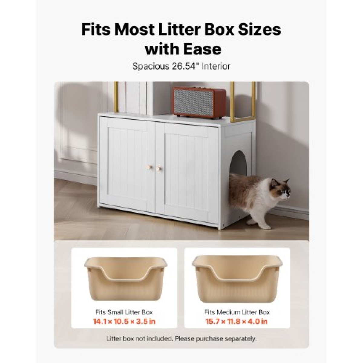 Έπιπλα VEVOR Cat Litter Box Enclosure, 70 cm Κρυφό ντουλάπι απορριμμάτων με μεταλλικά πόδια & ράφια αποθήκευσης 2 επιπέδων, αδιάβροχο λουτρό για γάτες Σπίτι για γάτες, Fit Most of Litterbox, για σαλόνι