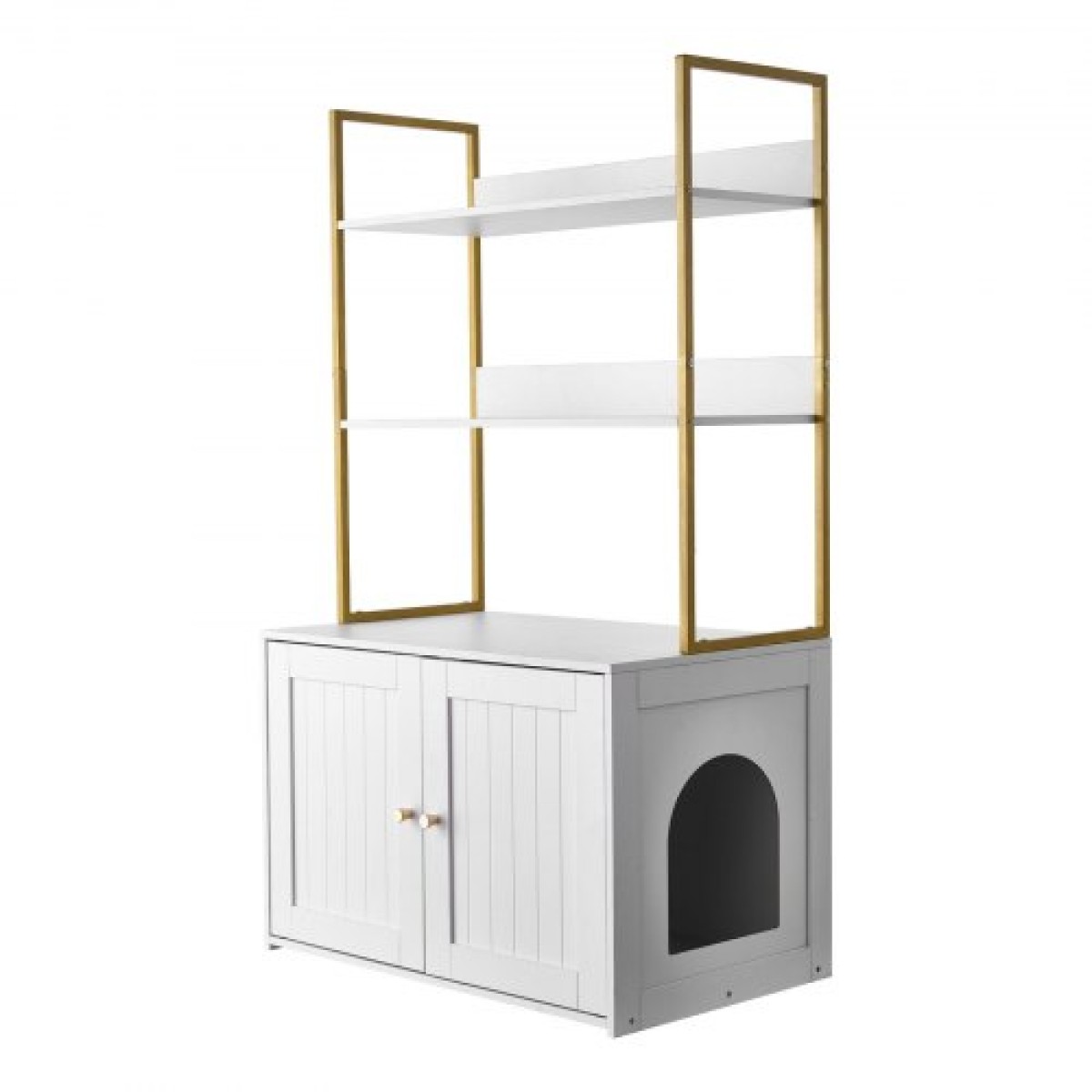 Έπιπλα VEVOR Cat Litter Box Enclosure, 70 cm Κρυφό ντουλάπι απορριμμάτων με μεταλλικά πόδια & ράφια αποθήκευσης 2 επιπέδων, αδιάβροχο λουτρό για γάτες Σπίτι για γάτες, Fit Most of Litterbox, για σαλόνι