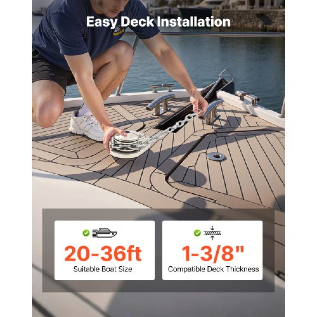 VEVOR Vertical Fishing Windlass, 12V DC 600W, Windlass Anchor Systems Κατάλληλο για 6,35 mm αλυσίδα ή νάιλον σχοινί 14,3 & 15,9 mm, Max Pull 320 kg, 316 Ανοξείδωτη κατασκευή, για σκάφη 6-11 m