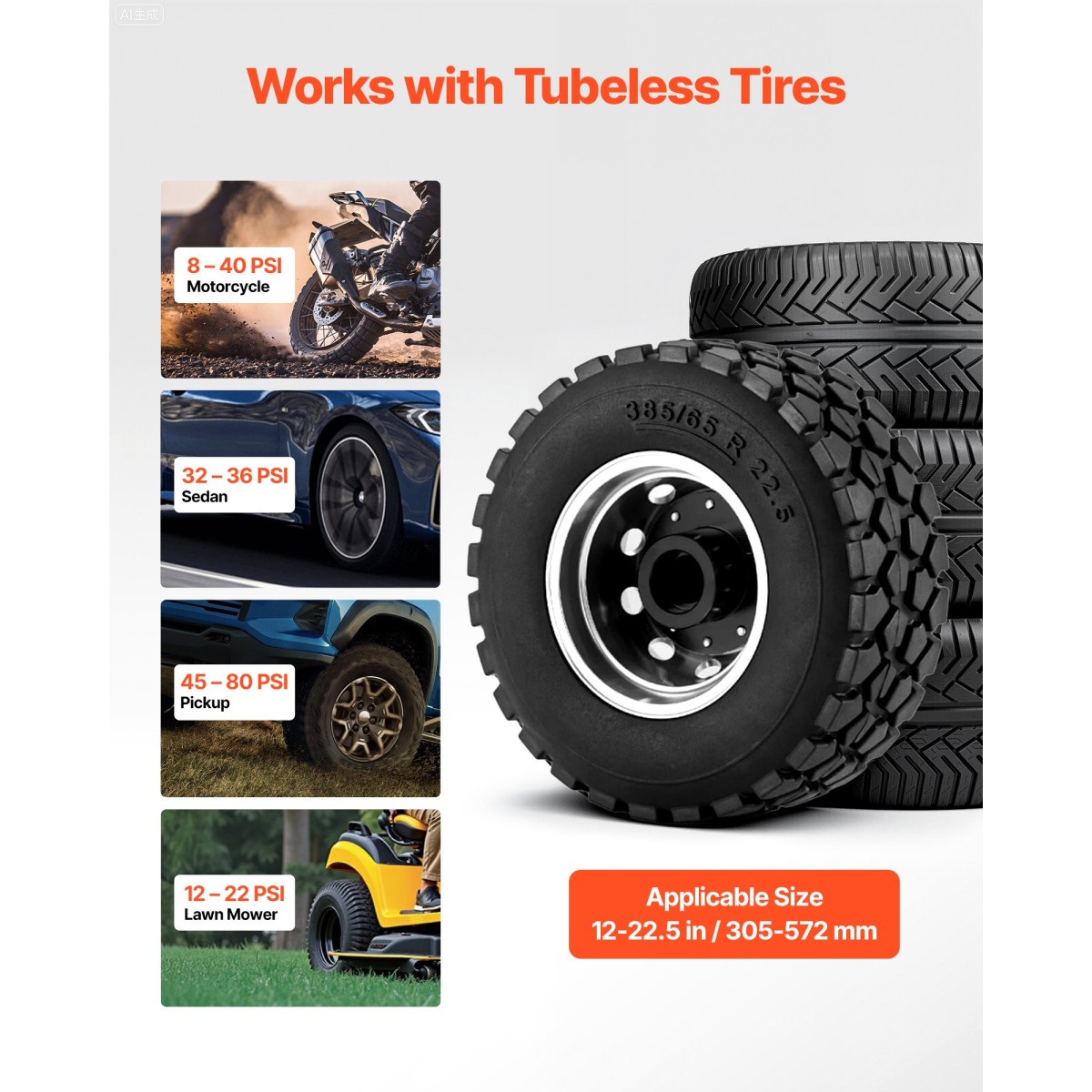 VEVOR Portable Tire Bead Seat, 3,2 Gal / 12 L Air Bead Blaster, Handheld Tire Inflator Tool, 87-116 PSI Operating Pressure, Trigger Seating Inflator for Car, Compact SUV, Light Truck, E-Bike, RV, ATV