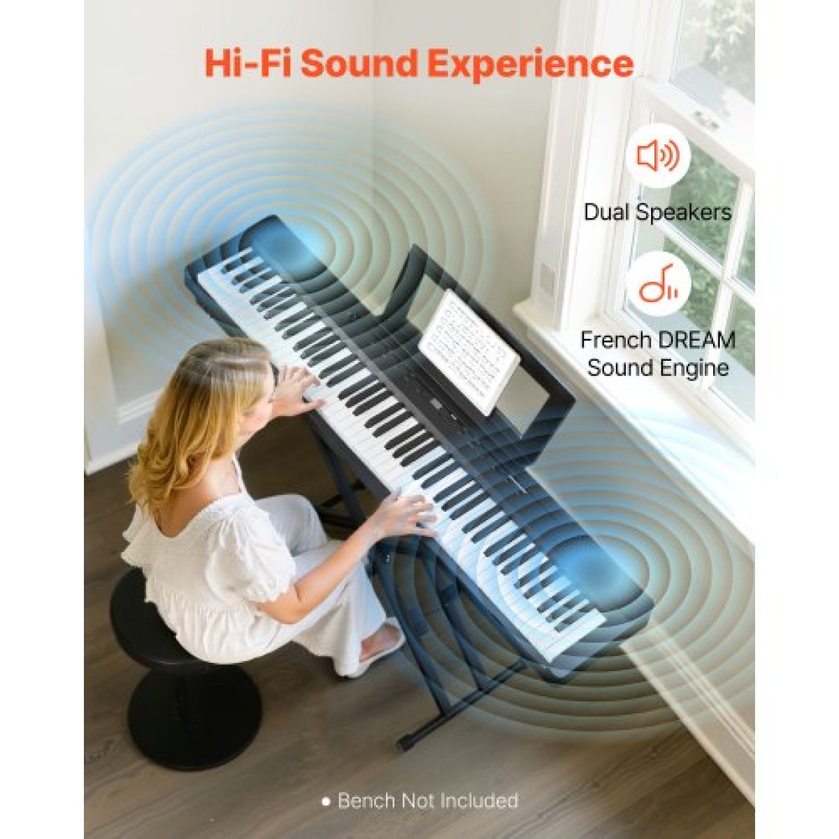 VEVOR Weighted Digital Piano, 88 Πλήκτρα Πλήρως Ζυγισμένο, Ηλεκτρικό Πιάνο Διπλό Πληκτρολόγιο & Ηχεία με X Stand, Sustain Pedal, Λειτουργία εγγραφής, 280 τόνους, Ασύρματη σύνδεση, για αρχάριους, Μαύρο