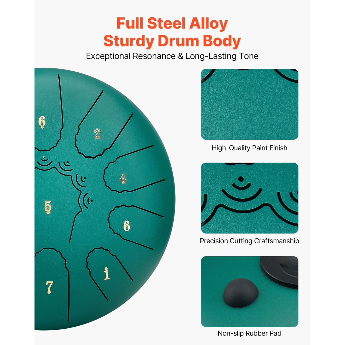 VEVOR Steel Tongue Drum, 25,4cm 11 Notes Rain Drum for Outside Garden, C Major Musical Drums with Music Book & Mallets, Percussion Instrument for Meditation Yoga Beginner Musical Education, Green