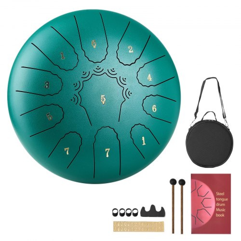 VEVOR Steel Tongue Drum, 25,4cm 11 Notes Rain Drum for Outside Garden, C Major Musical Drums with Music Book & Mallets, Percussion Instrument for Meditation Yoga Beginner Musical Education, Green