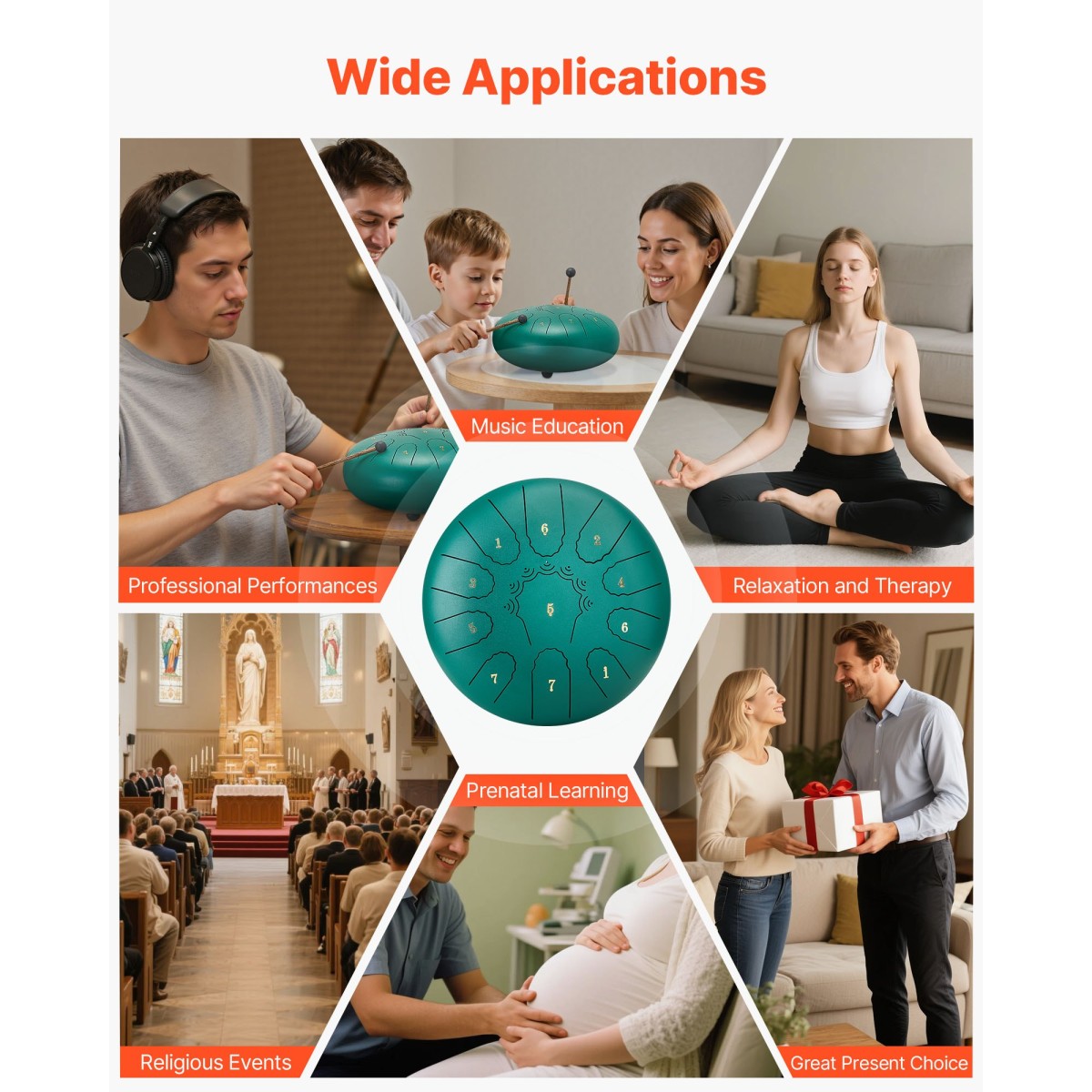 VEVOR Steel Tongue Drum, 25,4cm 11 Notes Rain Drum for Outside Garden, C Major Musical Drums with Music Book & Mallets, Percussion Instrument for Meditation Yoga Beginner Musical Education, Green