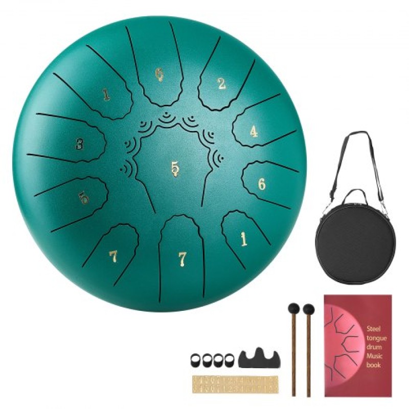 VEVOR Steel Tongue Drum, 25,4cm 11 Notes Rain Drum for Outside Garden, C Major Musical Drums with Music Book & Mallets, Percussion Instrument for Meditation Yoga Beginner Musical Education, Green