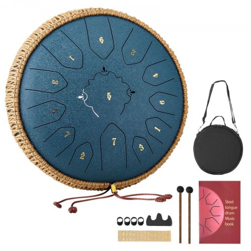VEVOR Steel Tongue Drum, 30,5cm 13 Notes Rain Drum for Outside Garden, C Major Musical Drums with Music Book & Mallets, Percussion Instrument for Meditation Yoga Beginner Musical Education, Navy Blue
