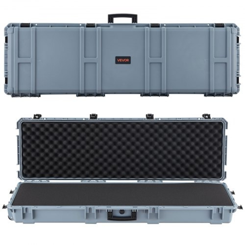 VEVOR Hard Rifle Case, Lockable Rifle Case with Pre-cut Foams, 1320 mm Gun Storage with Wheels, Heavy Duty IP67 Waterproof & Dustproof Pistol Storage Cases for Rifles, Shotguns, Airsoft Guns, Grey