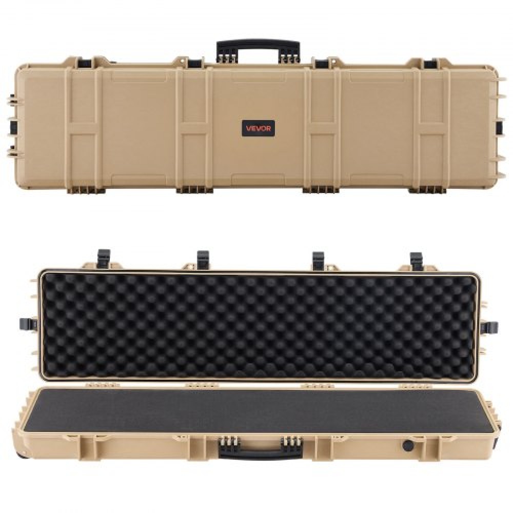 VEVOR Hard Rifle Case, Lockable Rifle Case with Pre-cut Foams, 1270 mm Movable Gun Storage with Wheels, IP67 Waterproof & Dustproof Pistol Storage for Rifle, Shotgun, Airsoft Gun, Khaki