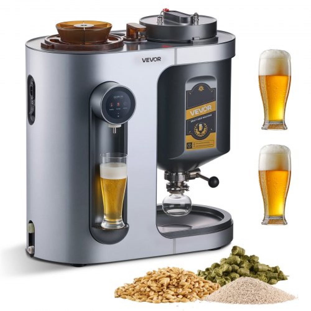 VEVOR Automatic Home Beer Brewer, 1500W Electric Beer Brewing Machine, 13L All-in-One Home Brewer with Mash Boil Device, 304 Inox Inless Steel Internal tank, Auto Control Temperature & Pressure