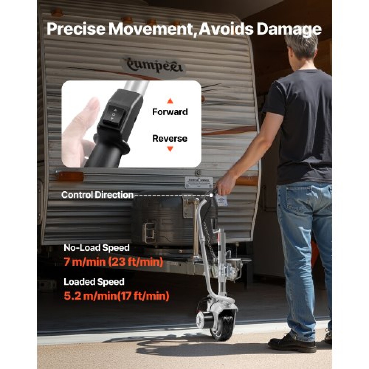 VEVOR Electric Trailer Dolly, 2,5 T Ρυμουλκούμενη ικανότητα, 380W 12V Μηχανοκίνητος τροχός Jockey με 7 m/min Ταχύτητα κίνησης, 31-63 cm Ρυθμιζόμενο ύψος σφιγκτήρα & 20,3 cm ελαστικό από καουτσούκ, Για κινούμενο τροχόσπιτο