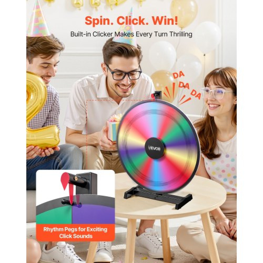 VEVOR 610 mm Spinning Prize Wheel, 14 Slots Spinning Wheel with Stand, Tabletop Win Fortune Roulette with a Dry Erase and 2 Markers, 6 Colors, Easy Assembly, for Party Pub Trade Show Carnival Events