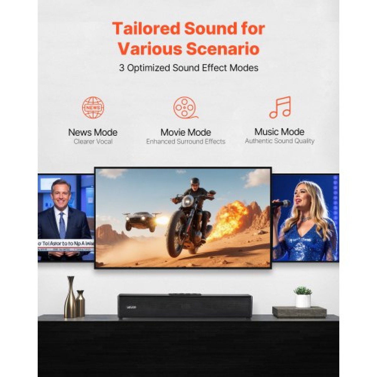 VEVOR Soundbar για Smart TV, 2.0 κανάλια, 450 mm Compact Soundbar Ηχεία τηλεόρασης για προβολέα, Σύνδεση Bluetooth AUX, Τηλεχειριστήριο, Εύκολη εγκατάσταση, Σύστημα ήχου Surround 80W για Ήχος Home Theatre Η/Υ