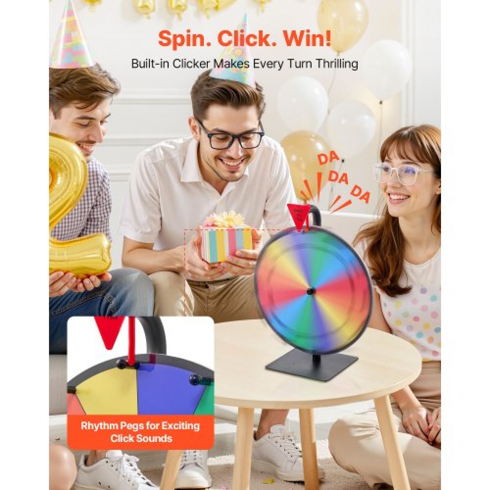 VEVOR 305 mm Spinning Prize Wheel, 12 Slots Spinning Wheel with Stand, Tabletop Win Fortune Roulette with a Dry Erase and 2 Markers, 6 Colors, Easy Assembly, for Party Pub Trade Show Carnival Events