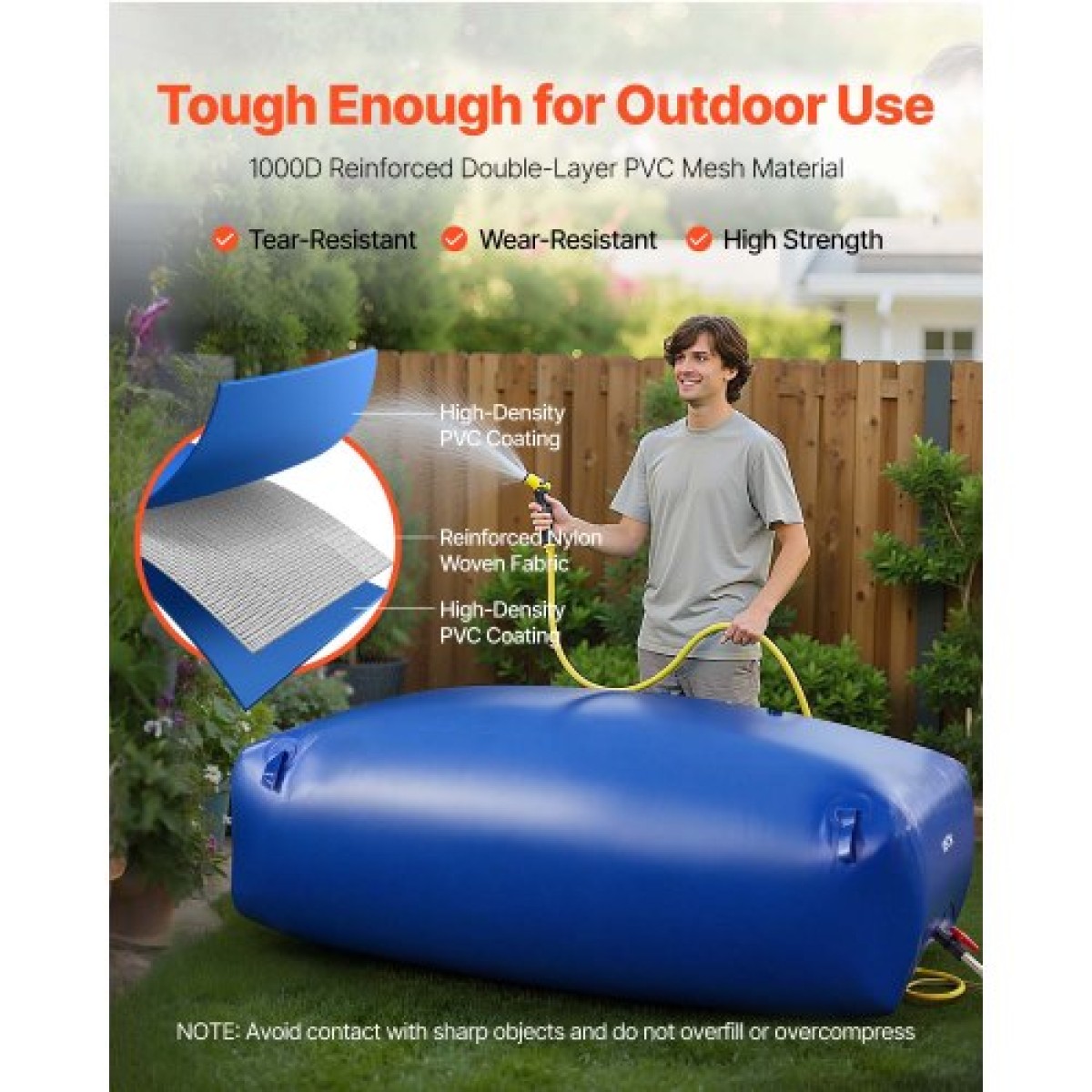 VEVOR Water Storage Bladder 1000L Μεγάλης χωρητικότητας σακούλα νερού, φορητό και πτυσσόμενο δοχείο μαλακών νερών, στεγανό και ανθεκτικό στο σχίσιμο δοχείο αποθήκευσης νερού έκτακτης ανάγκης PVC για RV Truck & σε εξωτερικούς χώρους