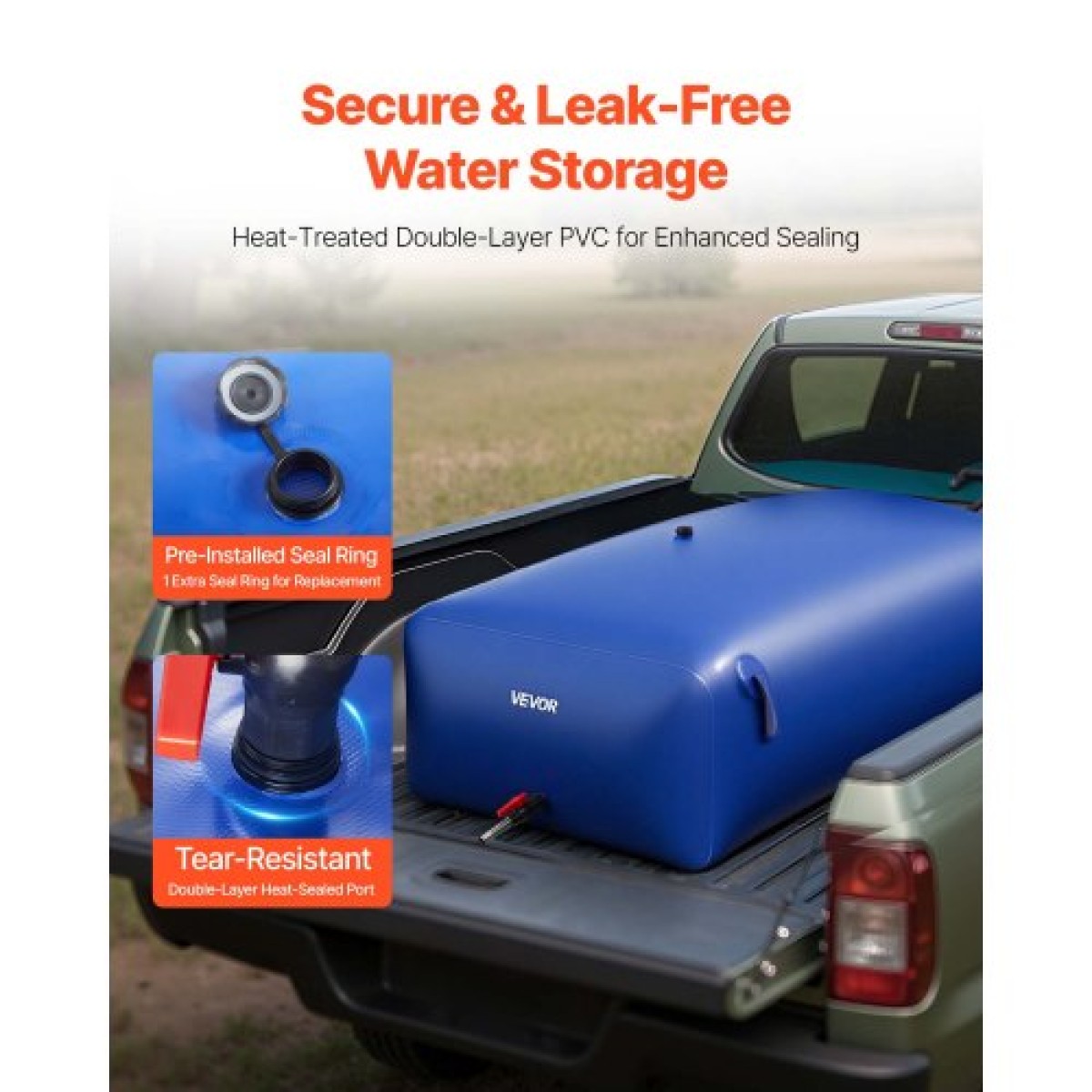 VEVOR Water Storage Bladder 1000L Μεγάλης χωρητικότητας σακούλα νερού, φορητό και πτυσσόμενο δοχείο μαλακών νερών, στεγανό και ανθεκτικό στο σχίσιμο δοχείο αποθήκευσης νερού έκτακτης ανάγκης PVC για RV Truck & σε εξωτερικούς χώρους