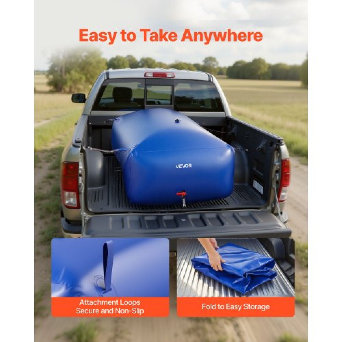 VEVOR Water Storage Bladder 1000L Μεγάλης χωρητικότητας σακούλα νερού, φορητό και πτυσσόμενο δοχείο μαλακών νερών, στεγανό και ανθεκτικό στο σχίσιμο δοχείο αποθήκευσης νερού έκτακτης ανάγκης PVC για RV Truck & σε εξωτερικούς χώρους