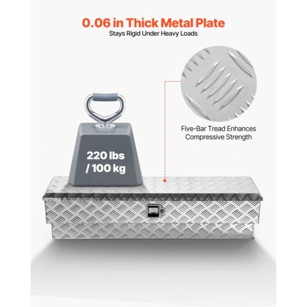 VEVOR Truck Bed Tool Box, Heavy Duty Aluminum Tool Box with Tread Patterns, Storage Toolbox Chest Organizer with Lock and Key, Ideal for Pickup, Truck Bed, RV, Trailer, 1219 x 340 x 330 mm, Silver