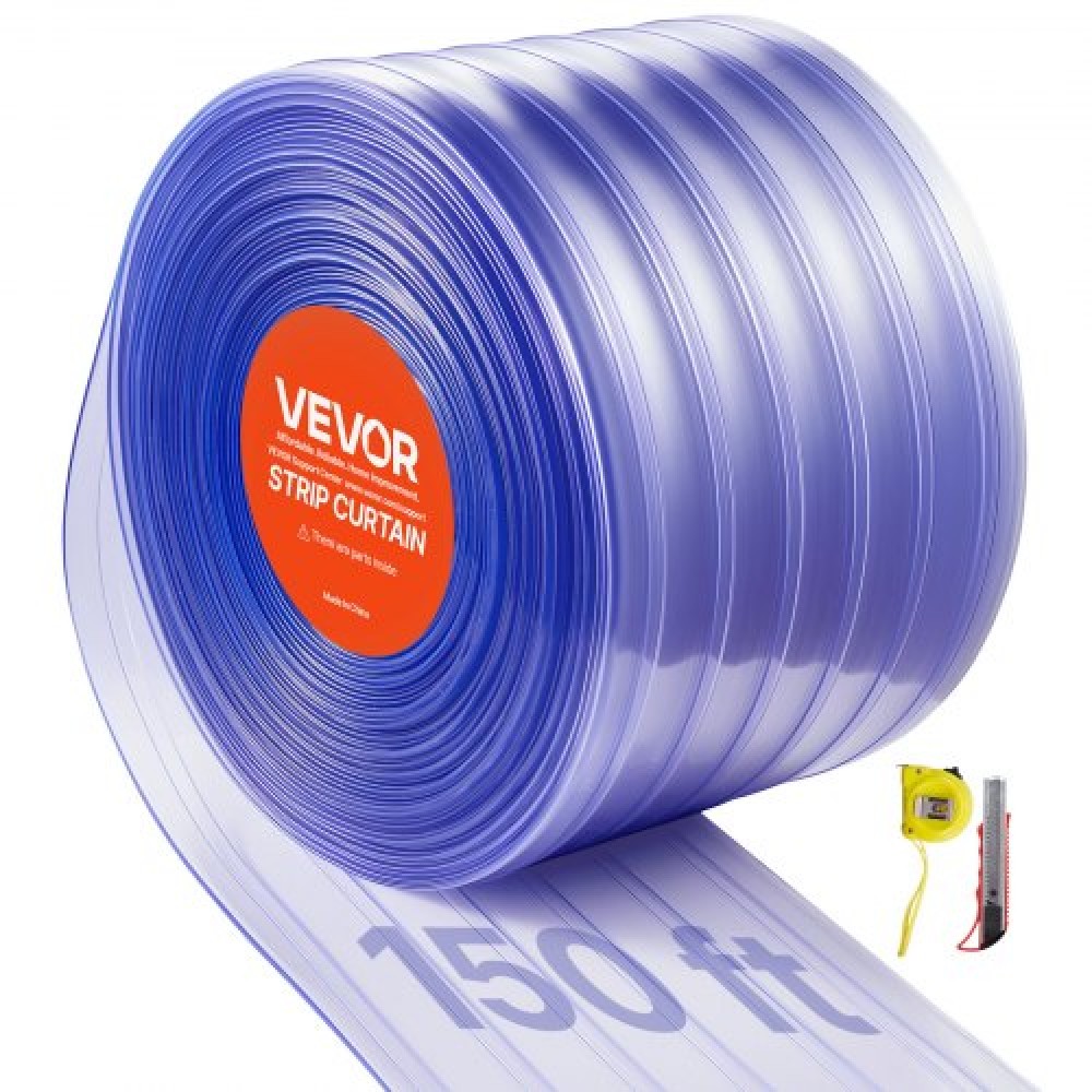 VEVOR Clear PVC λωρίδα κουρτίνας, 45,7 m μήκος x 30,5 cm πλάτος, ραβδωτές πλαστικές λωρίδες πόρτας Μαζικό ρολό, Walk in Freezer Cooler Curtain Straps για πόρτες σούπερ μάρκετ, γκαράζ, αποθήκη, σπίτι ζώων