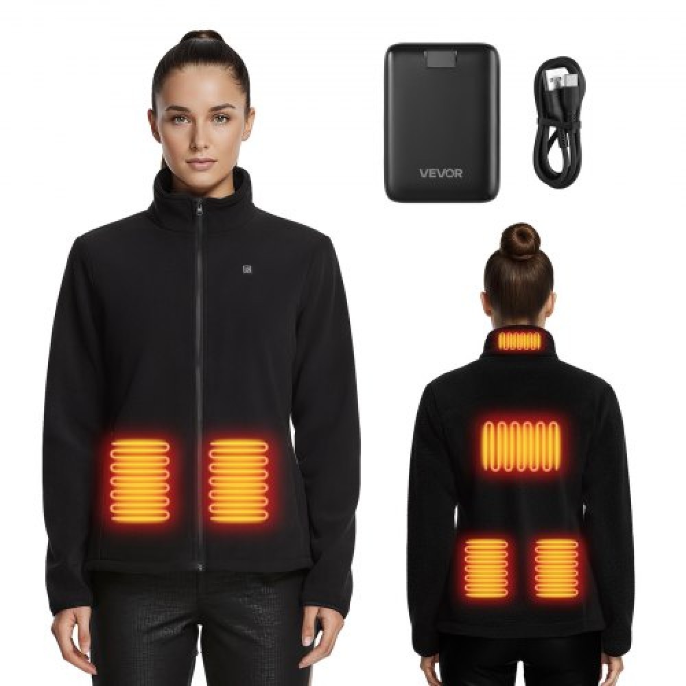 Γυναικείο μπουφάν VEVOR Θερμαινόμενο Fleece, Θερμαινόμενο Φούτερ με 7,4V 16000mAh Rechargeable Power Bank Pack, 6 Ζώνες Θέρμανσης, 3 Επίπεδα Θερμοκρασίας, 3h/6h/10h Warmth, για Χειμερινό Υπαίθριο Κάμπινγκ, Μαύρο