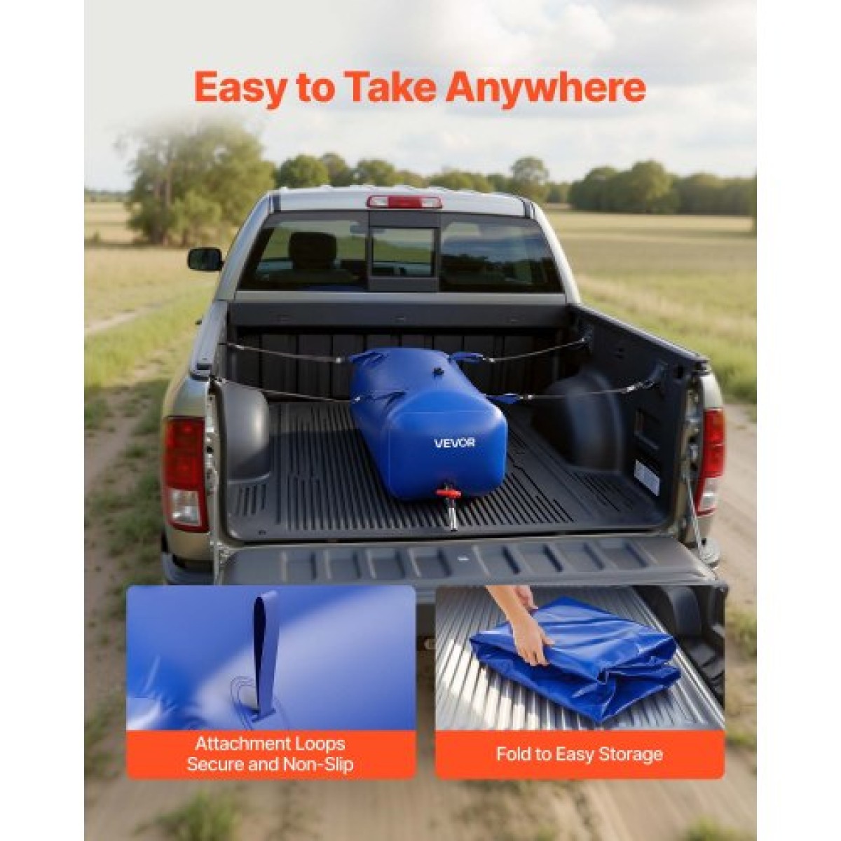 VEVOR Water Storage Bladder 113L Μεγάλης χωρητικότητας τσάντα νερού, φορητό και πτυσσόμενο δοχείο μαλακών νερών, στεγανό και ανθεκτικό στο σχίσιμο PVC δοχείο αποθήκευσης νερού έκτακτης ανάγκης για RV Truck & Υπαίθρια χρήση