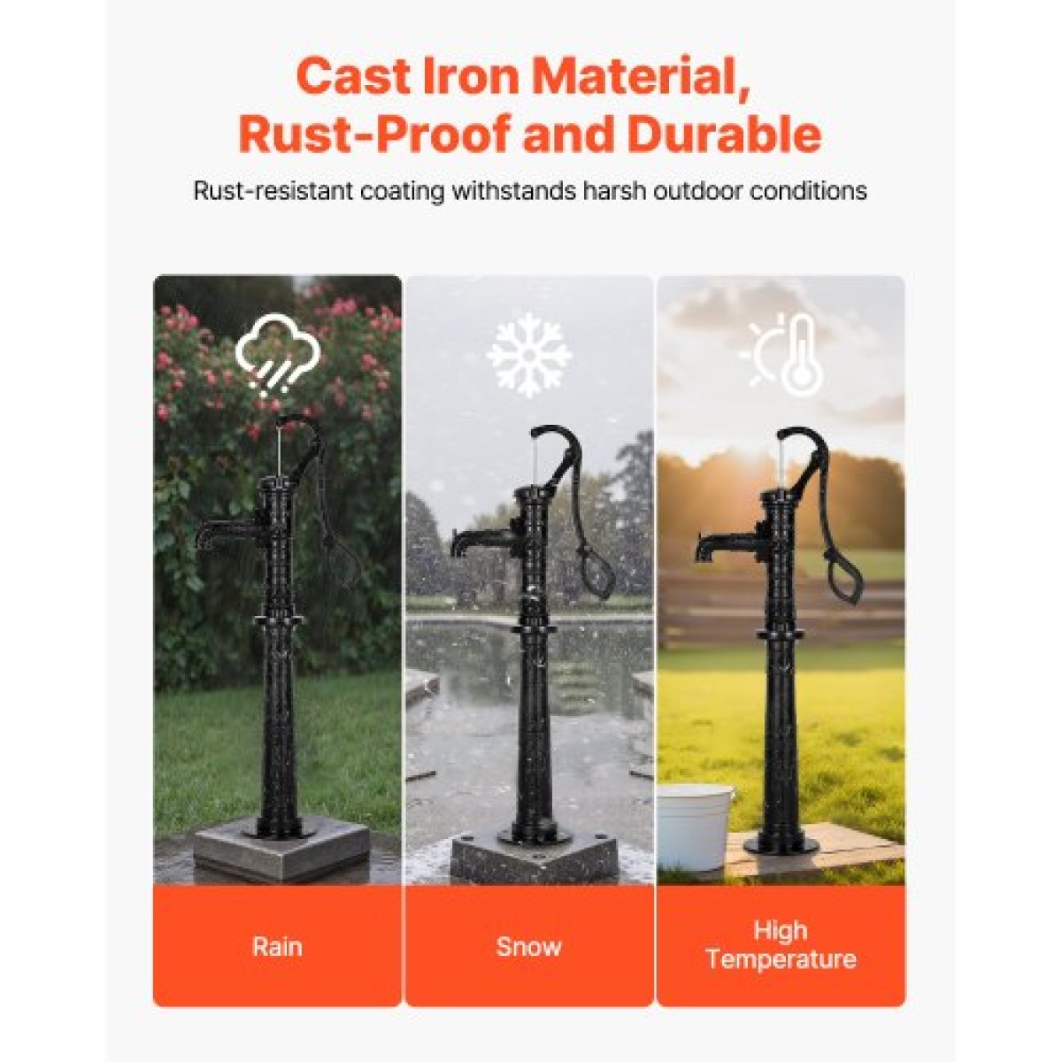 Αντλία VEVOR Well Hand Pitcher Pump, Max Lift 20 ft, Χειροκίνητη Αντλία Νερού από Αντίκες Χυτοσίδηρο με Βάση Ανύψωσης, NPT 1-1/4 σε σύνδεση, Εύκολη εγκατάσταση, για εξωτερικό κήπο, λίμνη, αυλή, αγρόκτημα, μαύρο