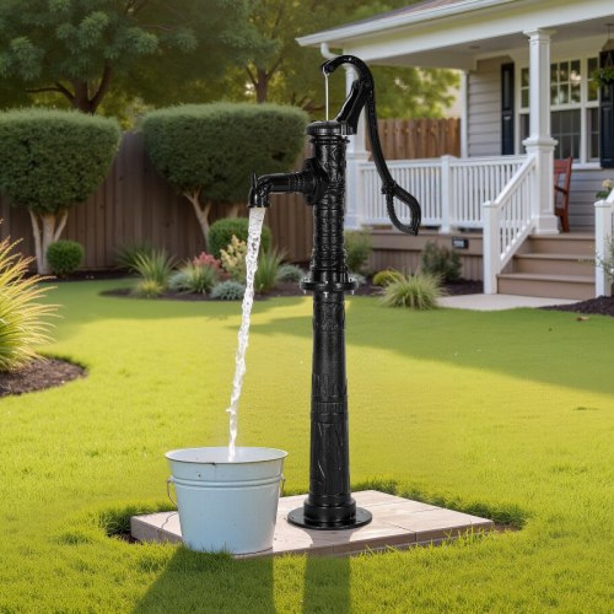 Αντλία VEVOR Well Hand Pitcher Pump, Max Lift 20 ft, Χειροκίνητη Αντλία Νερού από Αντίκες Χυτοσίδηρο με Βάση Ανύψωσης, NPT 1-1/4 σε σύνδεση, Εύκολη εγκατάσταση, για εξωτερικό κήπο, λίμνη, αυλή, αγρόκτημα, μαύρο