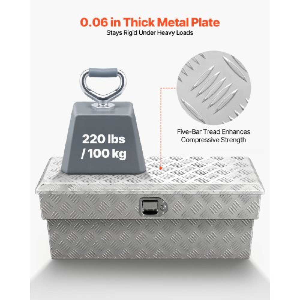 VEVOR Truck Bed Tool Box, Heavy Duty Aluminum Tool Box with Tread Patterns, Storage Toolbox Chest Organizer with Lock and Key, Ideal for Pickup, Truck Bed, RV, Trailer, 864 x 305 x 390 mm, Silver