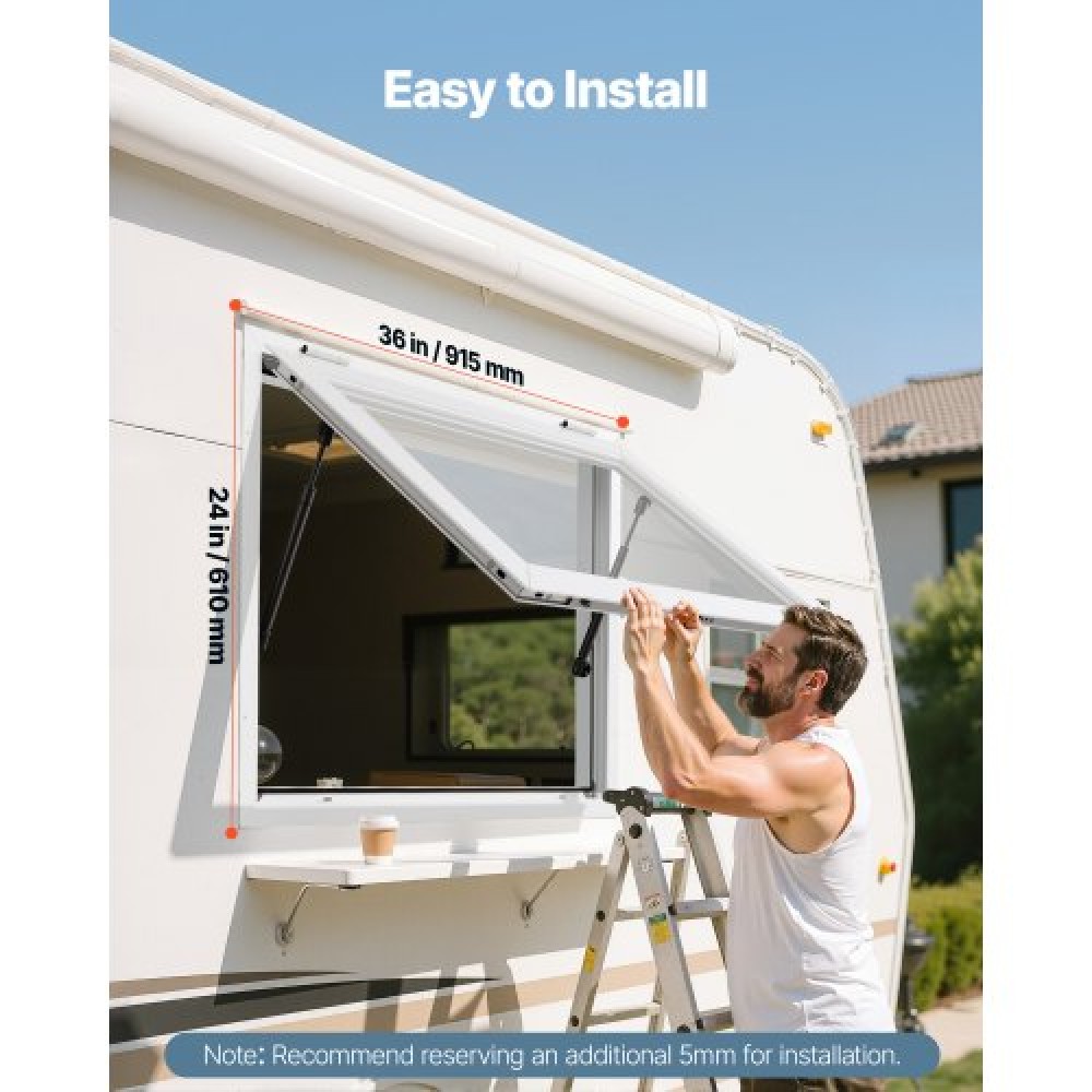 Παράθυρο παραχώρησης VEVOR 92x61 cm, Παράθυρο σέρβις σκελετού από κράμα αλουμινίου για φορτηγό τροφίμων, παράθυρο σερβιρίσματος έως 85 μοιρών με τέντα πόρτα και γάντζο, ανθεκτικό στο νερό της βροχής για ρυμουλκούμενα παραχώρησης